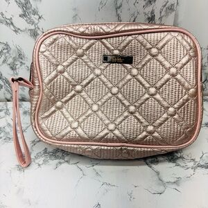 Nicole Miller Quilted Metallic Rose Cosmetic Wristlet 2 Zipper Pocket